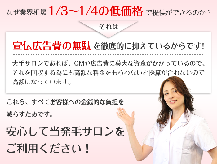 なぜ業界相場1/3～1/4の低価格で提供ができるのか？